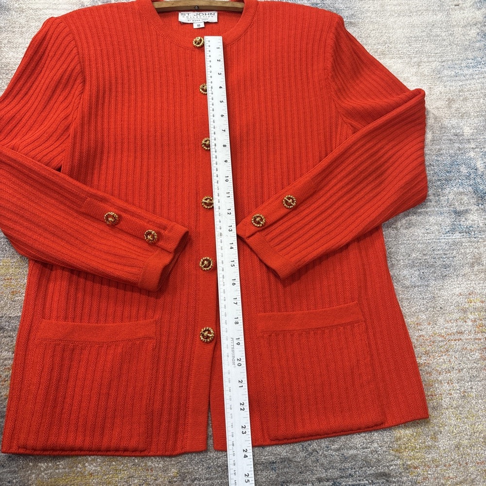 St. John Collection By Marie Gray Orange Knit Jacket Blazer Gold Buttons Luxe - Picture 3 of 13